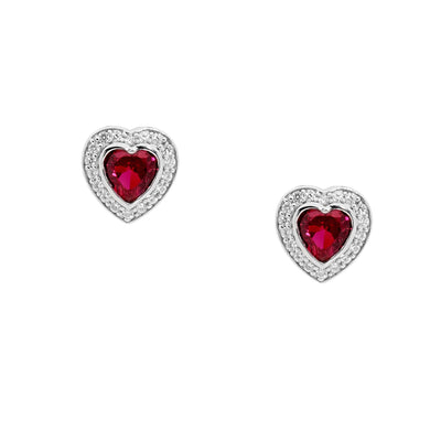 Ellani sterling silver love heart red stud earrings/E224R
