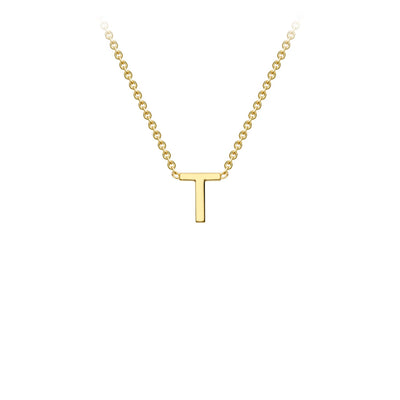 9K Yellow Gold 'T' Initial Adjustable Letter Necklace 38/43cm