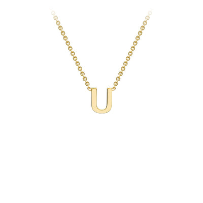9K Yellow Gold 'U' Initial Adjustable Letter Necklace 38/43cm