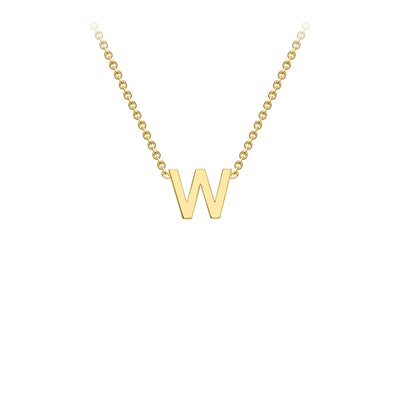 9K Yellow Gold 'W' Initial Adjustable Letter Necklace 38/43cm