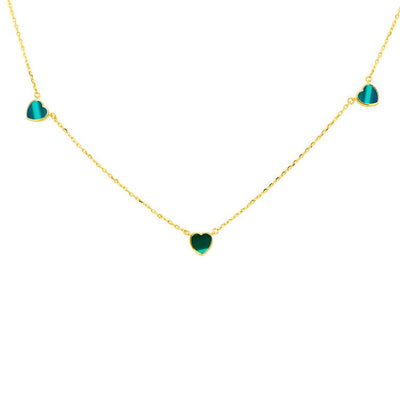 9K Yellow Gold Malachite Heart Necklace 41+2.5cm