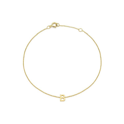9K Yellow Gold Mini Initial 'B' Bracelet 15.5-19cm