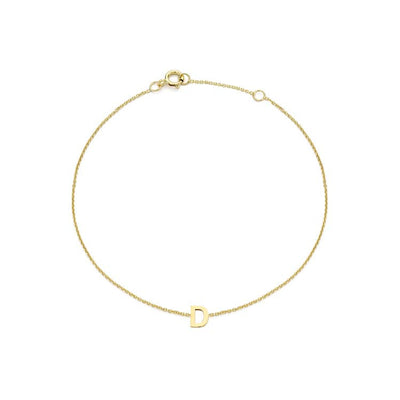 9K Yellow Gold Mini Initial 'D' Bracelet 15.5-19cm