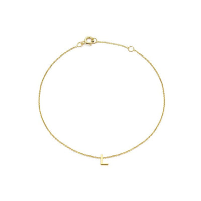 9K Yellow Gold Mini Initial 'L' Bracelet 15.5-19cm