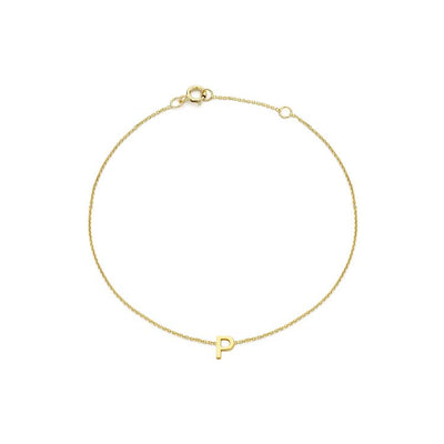 9K Yellow Gold Mini Initial 'P' Bracelet 15.5-19cm