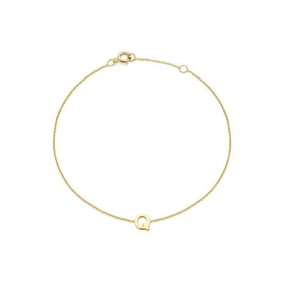 9K Yellow Gold Mini Initial 'Q' Bracelet 15.5-19cm