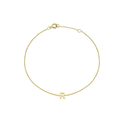 9K Yellow Gold Mini Initial 'R' Bracelet 15.5-19cm