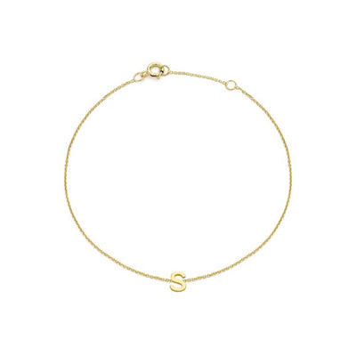 9K Yellow Gold Mini Initial 'S' Bracelet 15.5-19cm