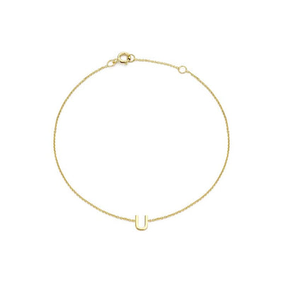 9K Yellow Gold Mini Initial 'U' Bracelet 15.5-19cm