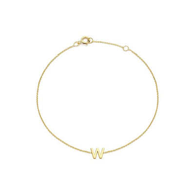 9K Yellow Gold Mini Initial 'W' Bracelet 15.5-19cm