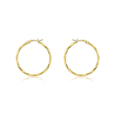 9K Yellow Gold Diamond Cut Hoop Earrings 28mm