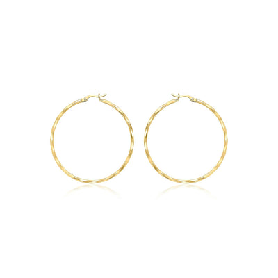 9K Yellow Gold Diamond Cut Hoop Earrings 42mm