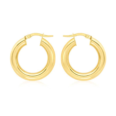 9K Yellow Gold Chunky Tube Creole Earrings 15mm