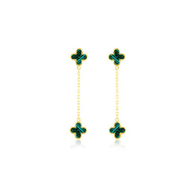 9K Yellow Gold Malachite Petal Drop Earrings