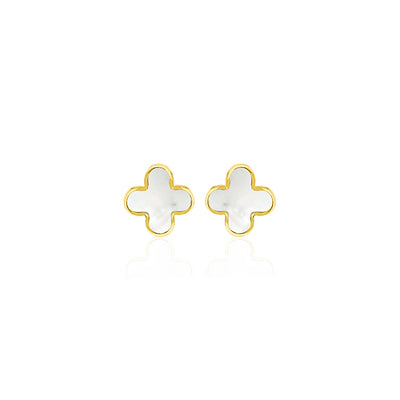9K Yellow Gold Mother of Pearl Petal Stud Earrings