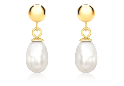 9K Yellow Gold Pearl Drop Earrings 5mm