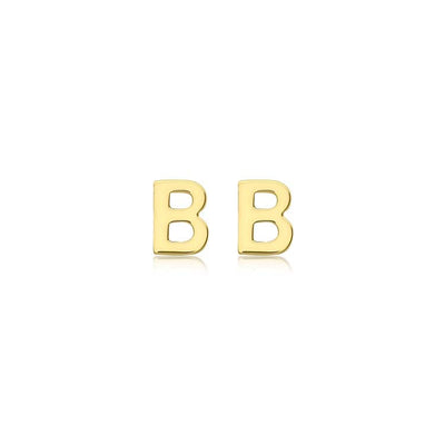 9K Yellow Gold Mini Initial 'B' Stud Earrings