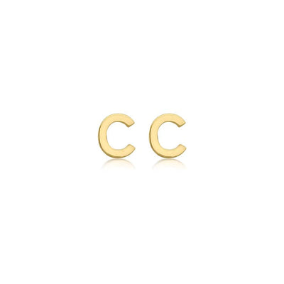 9K Yellow Gold Mini Initial 'C' Stud Earrings