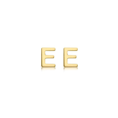 9K Yellow Gold Mini Initial 'E' Stud Earrings