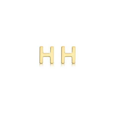 9K Yellow Gold Mini Initial 'H' Stud Earrings