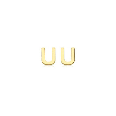 9K Yellow Gold Mini Initial 'U' Stud Earrings