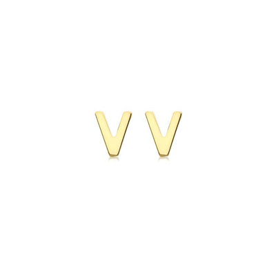 9K Yellow Gold Mini Initial 'V' Stud Earrings