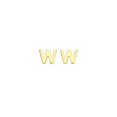 9K Yellow Gold Mini Initial 'W' Stud Earrings