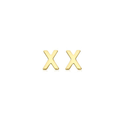 9K Yellow Gold Mini Initial 'X' Stud Earrings