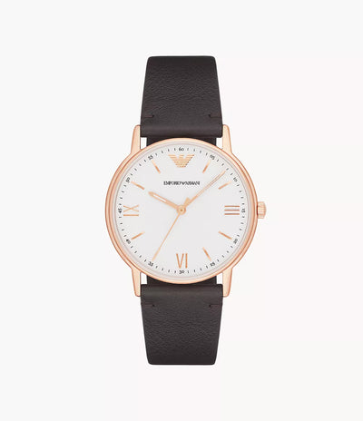 Emporio Armani Men's Three-Hand Brown Leather Watch / 11011