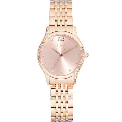 Jag Altona – Women's Rose Gold-Tone Watch with Pink Dial and Crystal-Set Bezel / J2708A