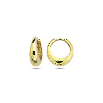 9K Yellow Gold Round Tapered Huggie Earrings 14mm