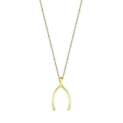 9K Yellow Gold Lucky Wishbone Necklace 40-45cm