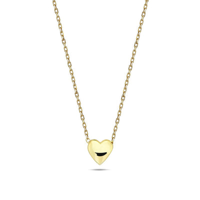 9K Yellow Gold Puff Heart Necklace 45cm