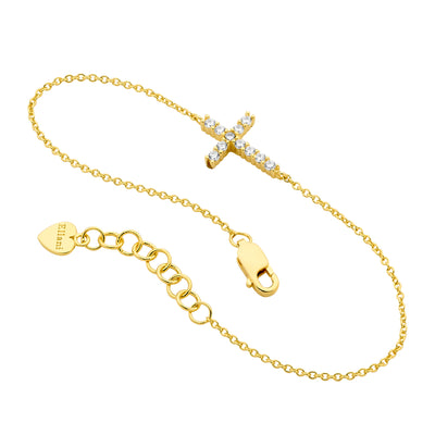 Ellani Sterling Silver Gold Plated Cross Bracelet / B222G