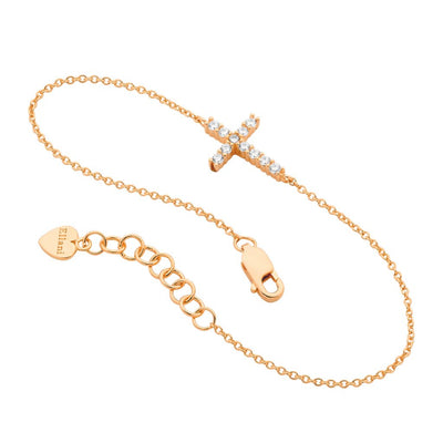 Ellani Sterling Silver Rose Gold Plated Cross Bracelet / B222R