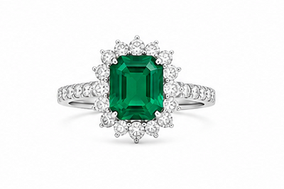 18kw Lab Emerald / Diamond Ring