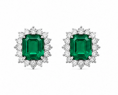 18kw Lab Emerald / Diamond Earring