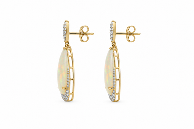 18KY Diamond & Opal Earrings