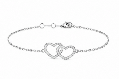 9K White Gold Double Heart Bracelet