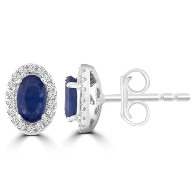 Sapphire Stud Earrings with 0.10ct Diamonds in 9K White Gold