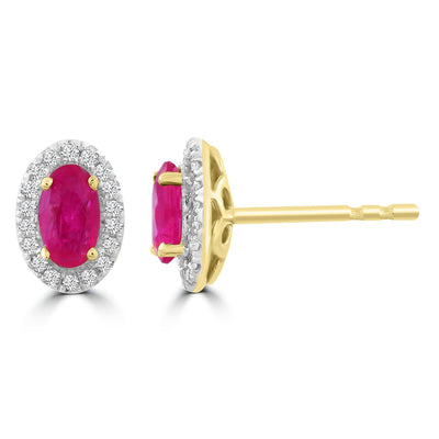 Ruby Stud Earrings with 0.10ct Diamonds in 9K Yellow Gold