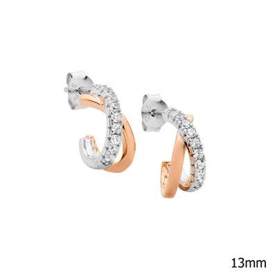 Ellani Sterling Silver/ Rose Gold Earring / E598R