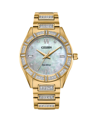 Citizen Eco-Drive Silhouette Crystal – Women's Gold-Tone Watch with Mother-of-Pearl Dial / EM1022-51D
