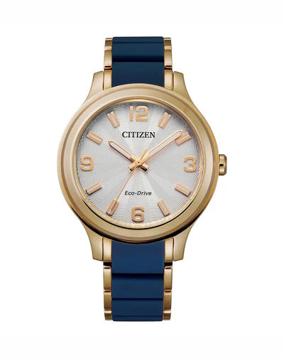 Citizen Eco-Drive Ladies' Dress Watch – Silver Dial with Blue Silicone Band / FE7078-93A