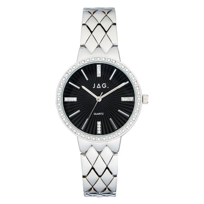Jag Balmoral – Women's Silver-Tone Watch with Black Dial and Crystal-Set Bezel / J2709A