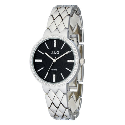 Jag Balmoral – Women's Silver-Tone Watch with Black Dial and Crystal-Set Bezel / J2709A