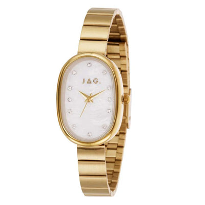 Jag Lorne – Gold-Tone Oval Watch with Mother-of-Pearl Dial and Crystal Markers / J2920A
