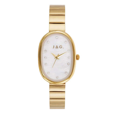 Jag Lorne – Gold-Tone Oval Watch with Mother-of-Pearl Dial and Crystal Markers / J2920A