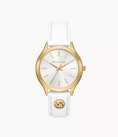 Michael Kors Slim Runway Three-Hand White Leather Watch / MK7466