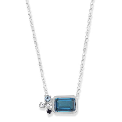 Diamond and Blue Topaz Necklace with 0.02ct Diamonds in 9K White Gold